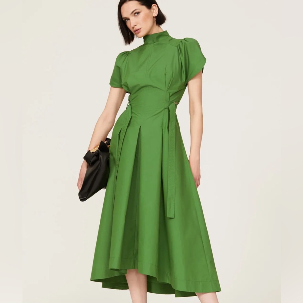 Green Women’s Midi Dress with Tie Waist